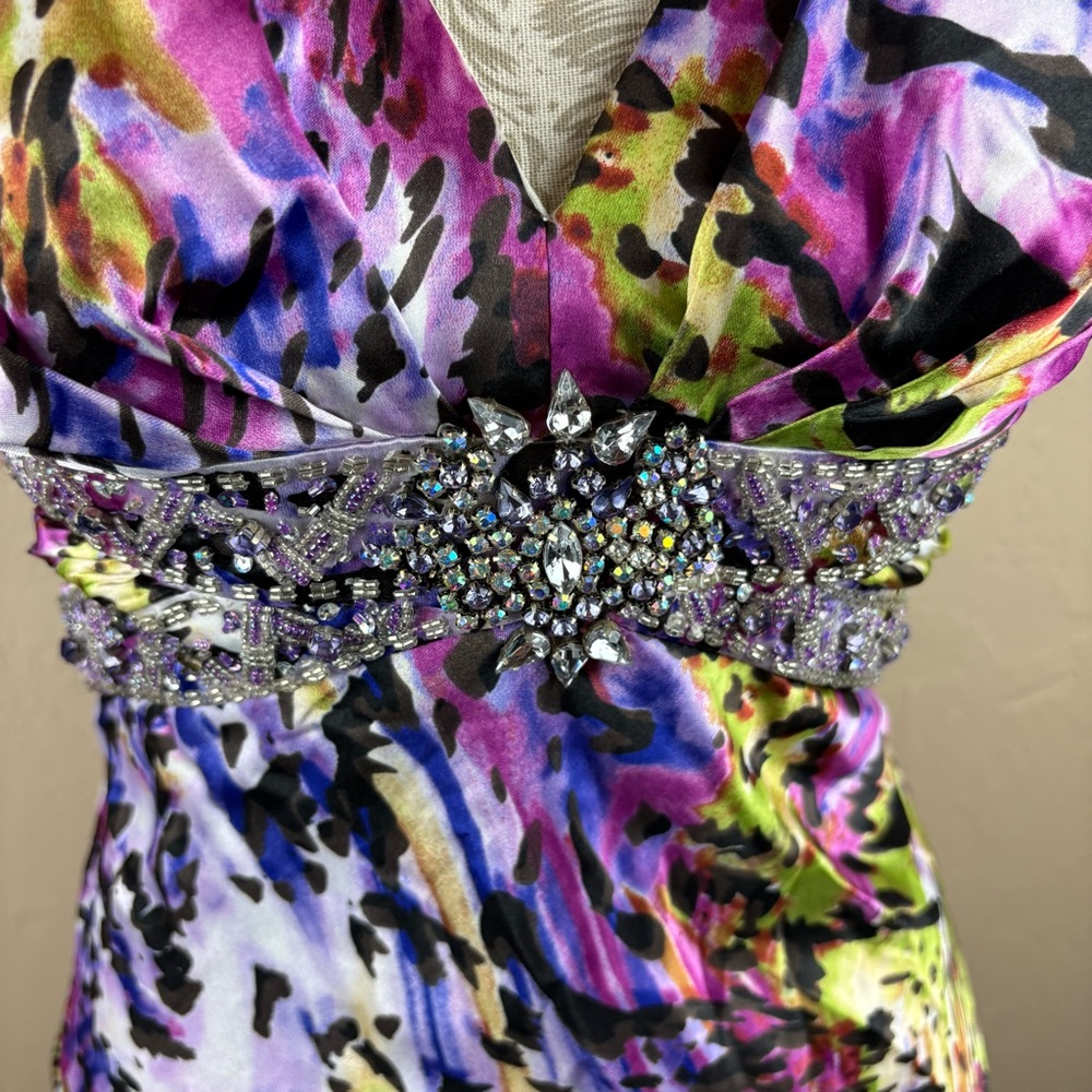 Masquerade Colorful Animal Print Halter Prom Dress Crystal Embellishment Long 6 - Picture 3 of 10